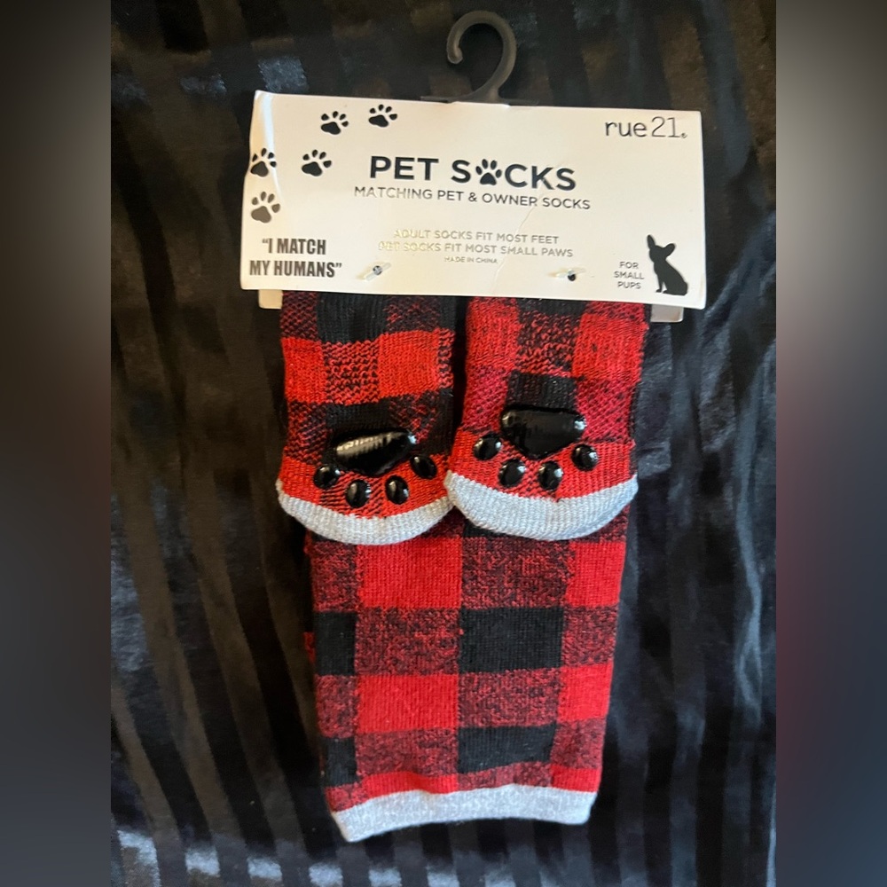 Rue21 Plaid Red and Black Matching Owner and Pet Socks